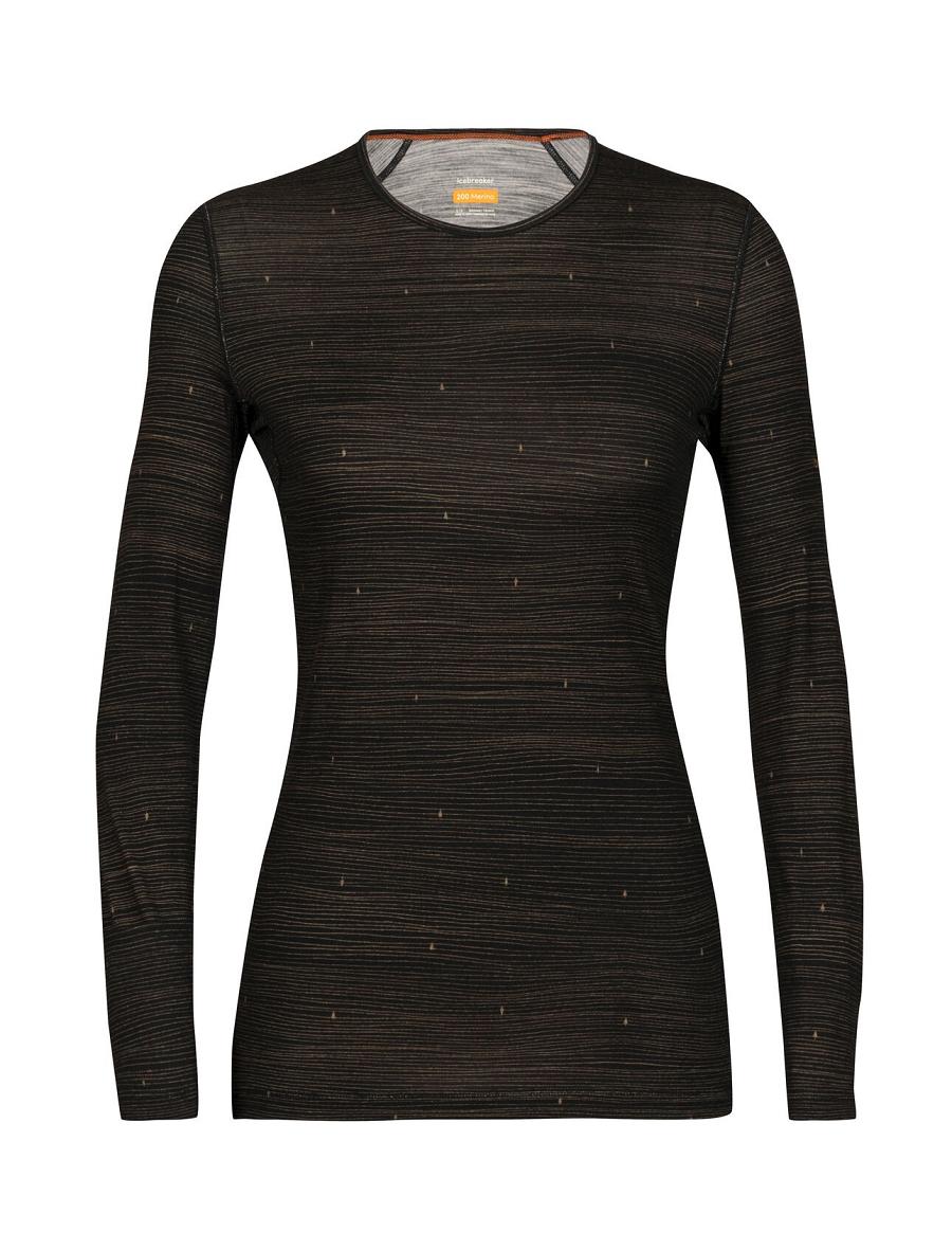 Black / Clove Icebreaker Merino 200 Oasis Long Sleeve Crewe Ski Tracks Women's Base Layers | AU 1824QMAZ